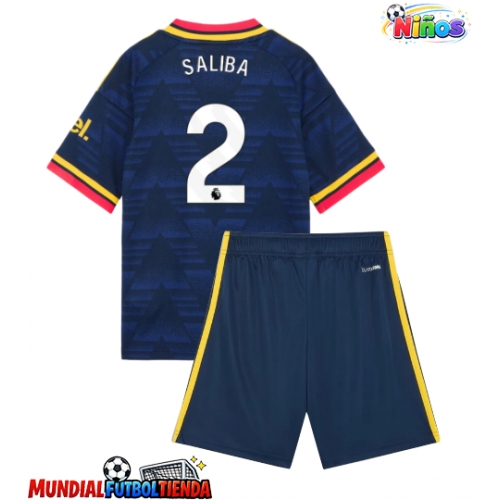 Camiseta Arsenal William Saliba #2 Segunda Equipación Replica 2026-27 para niños mangas cortas (+ Pantalones cortos)